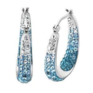   Sterling Silver Faded Blue Made with Swarovski Elements Hoop Earrings