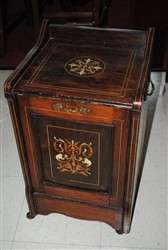 Cool Little Antique Rose Wood Coal Box Bin with Inlay Design, Rare 