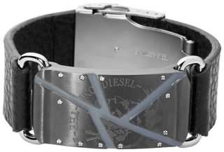 New DIESEL Mens Black Leather Bracelet DX0477 NIB  