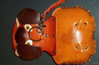 LEATHER DOG WITH BONE WRISTLET COIN PURSE  