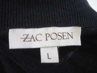 ZAC POSEN Black Short Sleeve Button Front Shirt Sz L  