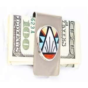  Zuni Silver Turquoise Multi Inlay Money Clip By J 