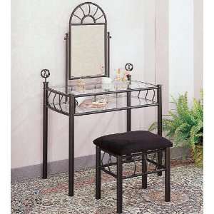  Vanities Casual Wrought Iron Vanity Set with Glass Top and 