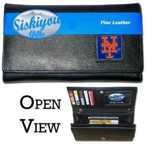   MLB Womens Genuine Leather Clutch Wallet   New York Mets Sports